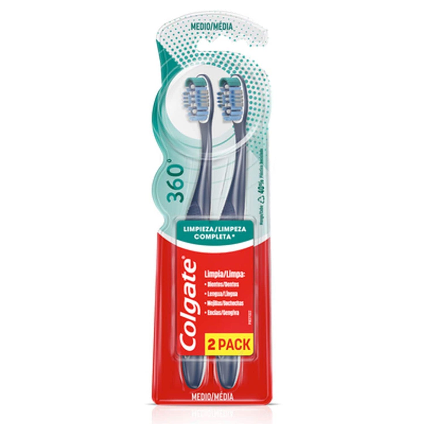 Colgate Cep 360 Luminous White Medio x 2 (Cepillos Dentales Adulto)