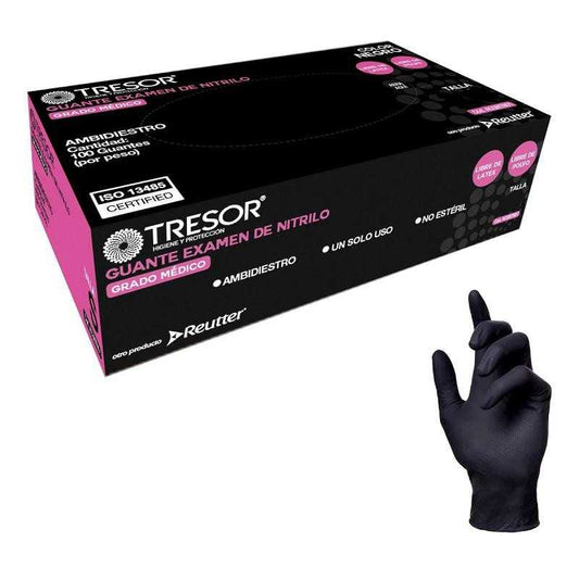 Guante Examen Nitrilo L/P Negro Tresor Xl x 100 Unidades
