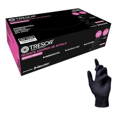 Guante Examen Nitrilo L/P Negro Tresor Metros x 100 Unidades