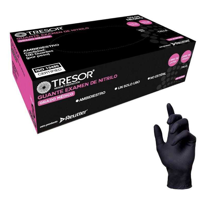 Guante Examen Nitrilo L/P Negro Tresor L x 100 Unidades