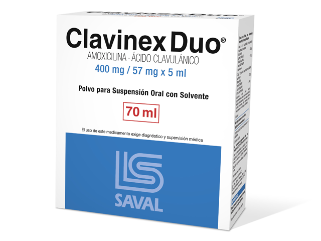 Clavinex Duo Sus 400 mg x 70 ml (Amoxicilina/Ácido Clavulánico)