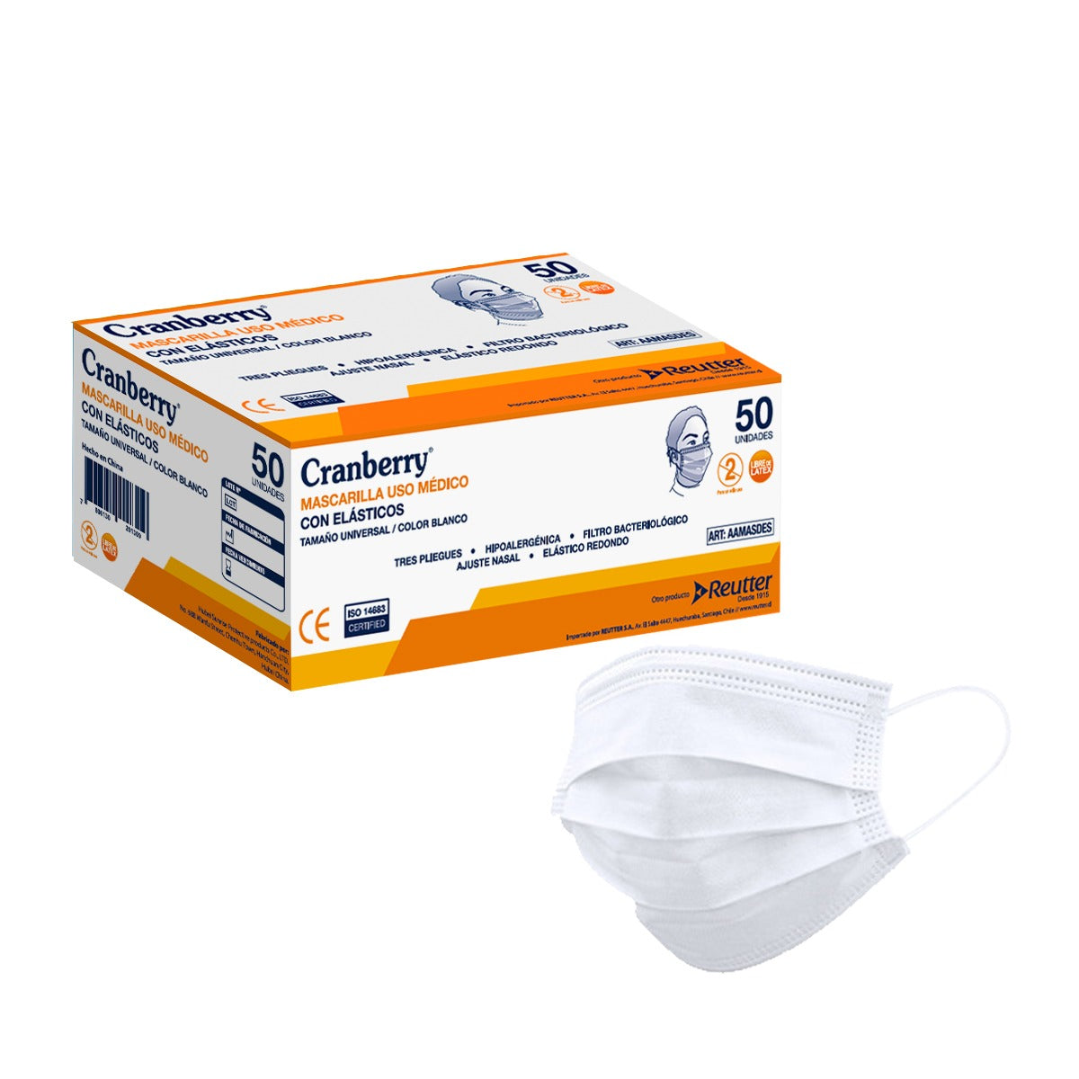 Mascarillas 3P Blanco/Elastico x 50 Unidades