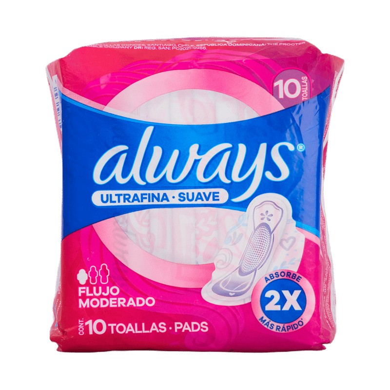 Always Toalla U/Fina Suave Diurna F/Moderado x 10 Unidades (Proteccion Femenina)