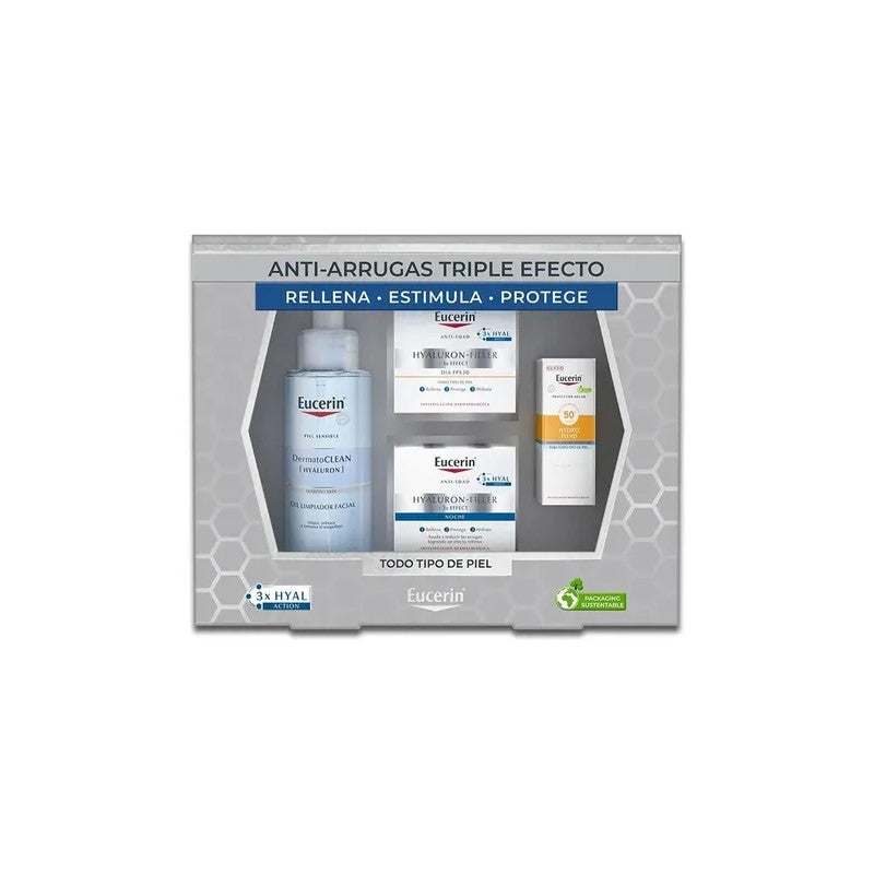 Eucerin 3X Hyaluron Filler Expert Set Crema Dia + Noche + Gel Limpiador