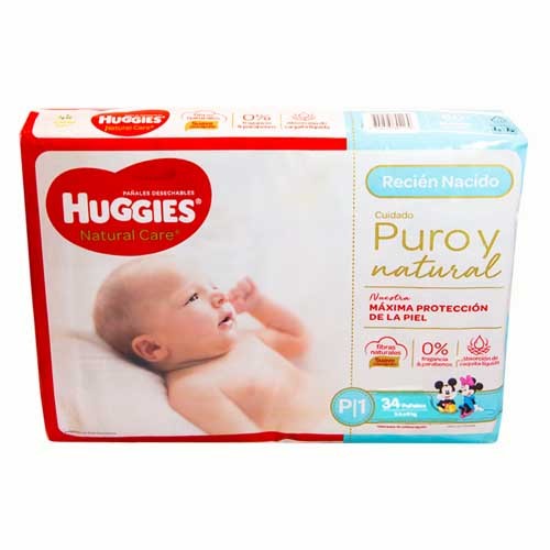 Huggies Puro Y Natural P x 34 Unidades (Pañal Infantil)