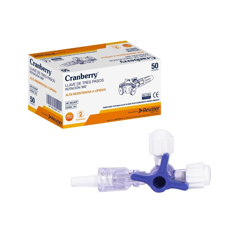 Llave 3 Pasos Rotacion 360º Esteril x 50 Unidades Reutter