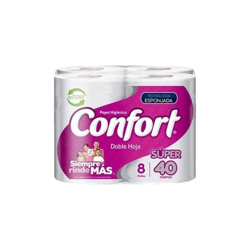 Papel Higienico Confort x 8 Unidades 40 Metros