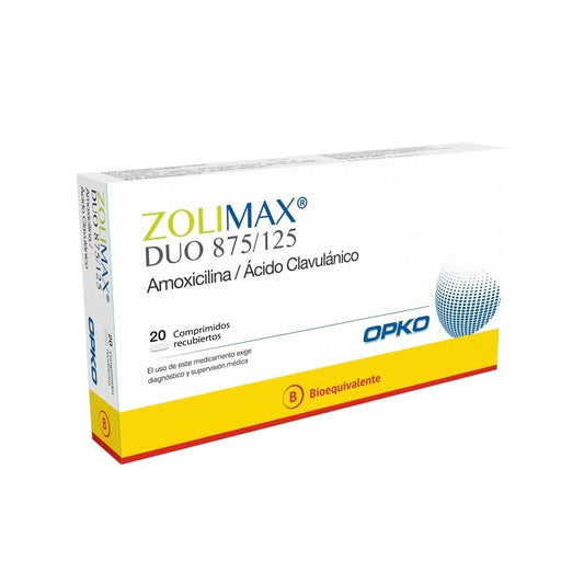 Zolimax Duo Comprimidos 875/125 x 20 (Amoxicilina/Ácido Clavulánico)
