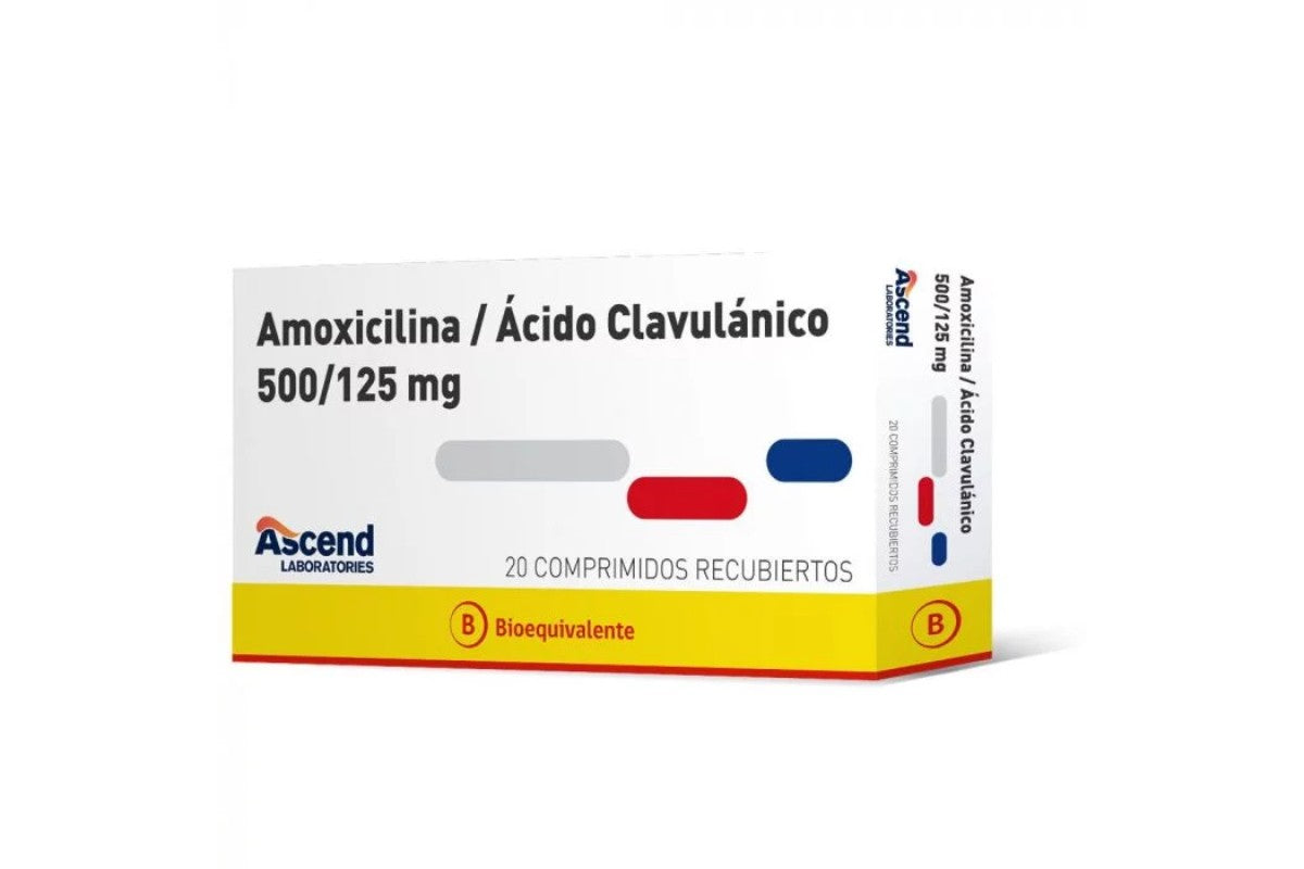 Amoxicilina+Acid/Clav Comprimidos 500/125 mg x 20 Ascend (Amoxicilina/Ácido Clavulánico)