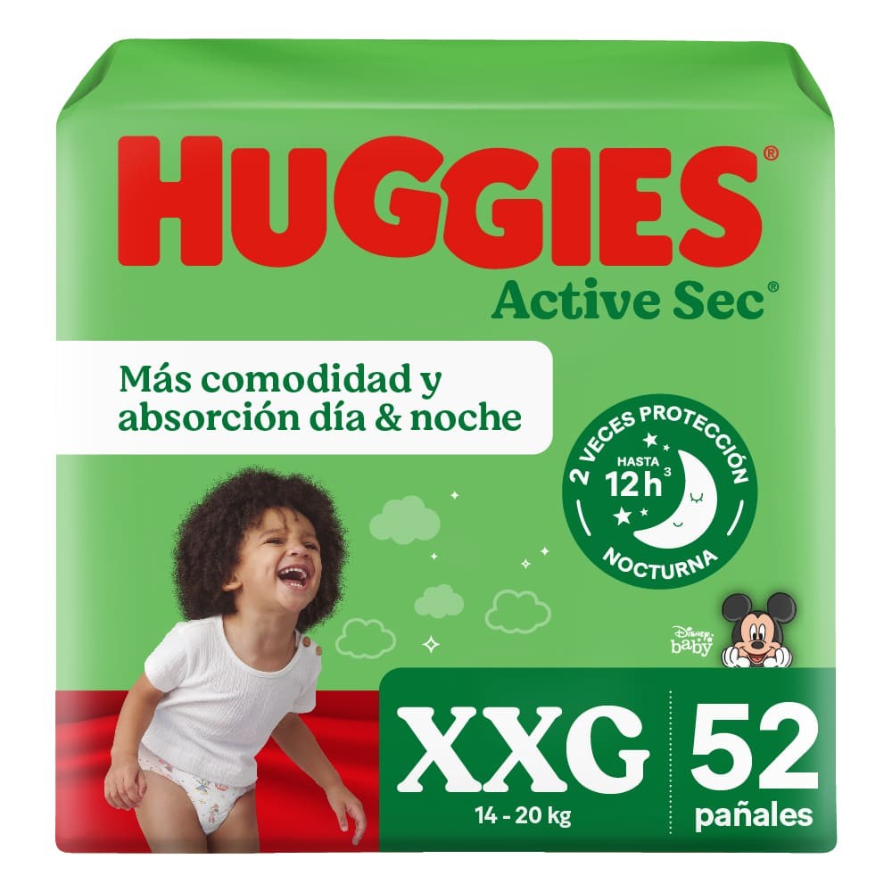 Huggies Active Sec Xxg x 52 Unidades (Pañal Infantil)