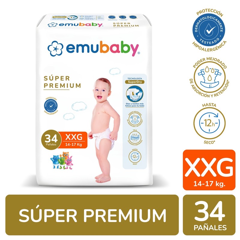 Emubaby Pañal Premium Xxg x 34 Unidades (Pañal Infantil)