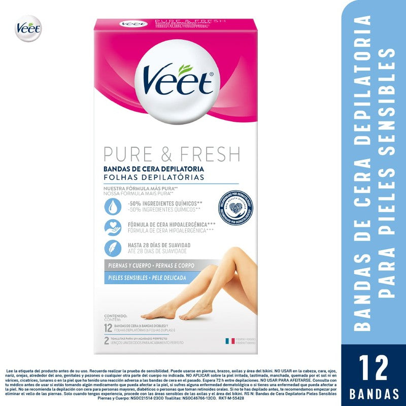 Veet Bandas Dep Corporal Pure & Fresh Piel Sensible x 12 (Depilacion Afeitado Y Maquinas)