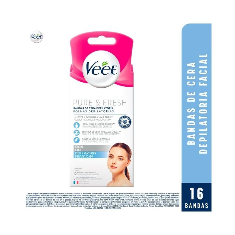 Veet Bandas Dep Facial Pure & Fresh Piel Sensible x 16 (Depilacion Afeitado Y Maquinas)