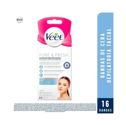Veet Bandas Dep Facial Pure & Fresh Piel Sensible x 16 (Depilacion Afeitado Y Maquinas)