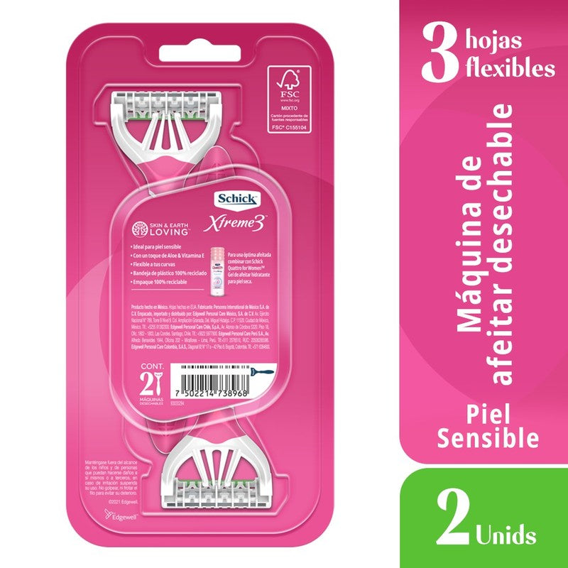 Schick Xtreme3 Maquina Sensible Aloe Women x 2 Unidades