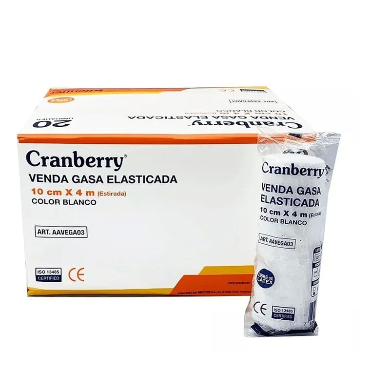 Cranberry Venda Gasa Elasticada 8 Cm x 4 Metros x 20 Unidades (Gasas)