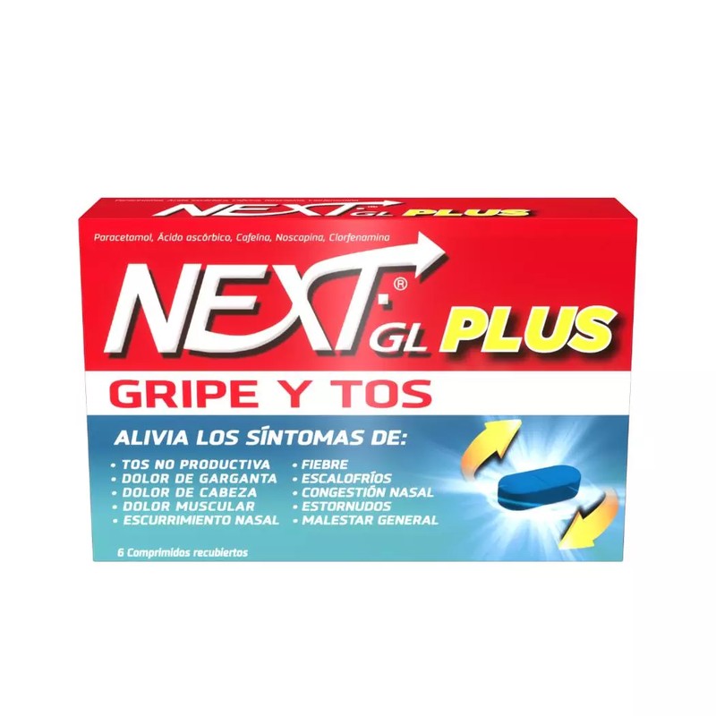 Next Gl x 12 (3 Cajas) / Gl Plus x 6 (4 Cajas) (Paracetamol/Cafeina/Vitamina C/Noscapina)