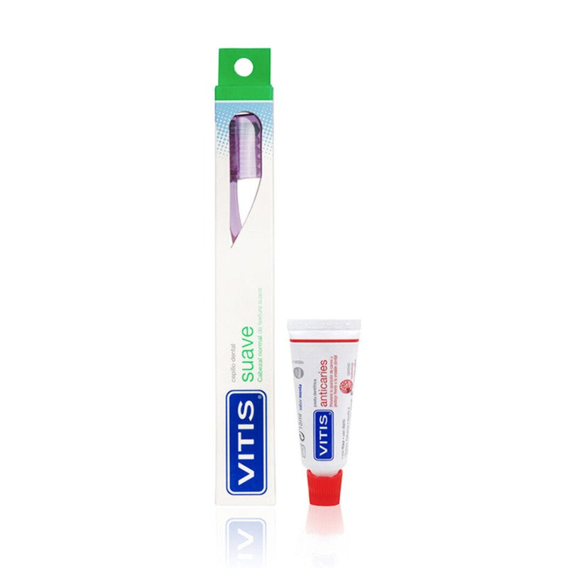 Vitis Suave Cep Den+Vitis Anticaries Crema Dental x 15 ml (Cepillos Dentales Adulto)