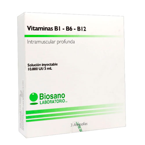 Vitaminas B1-B6-B12 Amp 3 ml x 3 Biosano (Vitb1/Vitb6/Vitb12)